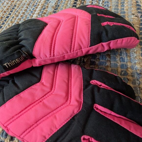 Gordini Thinsulate Youth XL Black Pink Elastic Wrist Gloves Mittens - Picture 2 of 4